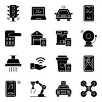 paquete de iconos sólidos de iot y tecnología vector