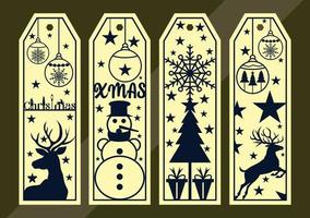 Laser cut panel set with christmas bookmark design, vector