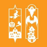 Laser cut panel set with halloween bookmark design, vector