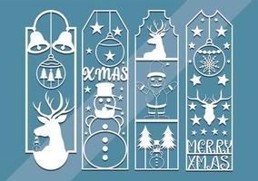 Laser cut panel set with christmas bookmark design, vector