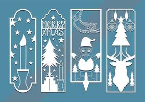Laser cut panel set with christmas bookmark design, vector