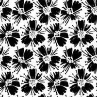 Vector seamless pattern of ink drawing wild plants, herbs and flowers, monochrome botanical illustration, floral elements, hand drawn repeatable background. Artistic backdrop.