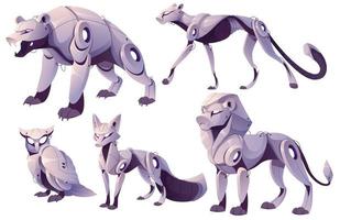 Mechanical animals, bear, fox, owl, lion robots vector