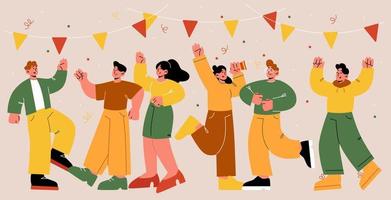 Happy friends have fun and dance on party vector