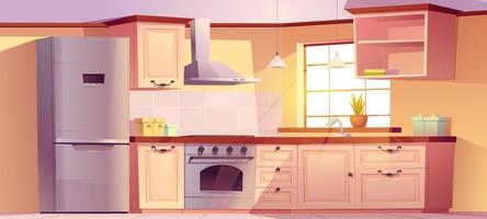 Retro kitchen empty interior with cook appliances vector