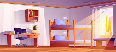 dormitorio de estudiantes o habitación de albergue con literas vector