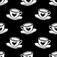 Hand drawn seamless pattern with coffee cups various shapes with drinking straws. Mute colors repeatable background. vector