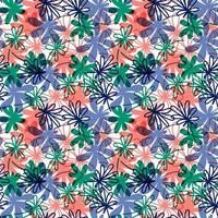 Vector seamless pattern with floral hand drawn elements. Bright color tropical background.