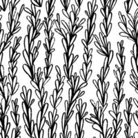 Vector seamless pattern with ink drawing liana look floral elements. Hand drawn linear monochrome background.