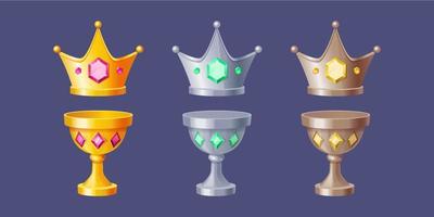 Crowns and cups for king or queen, treasure, asset vector