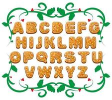 Decorative Christmas alphabet. Font of gingerbread with icing. Vector set of decorative letters for winter holidays design.