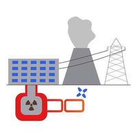 Nuclear power plant. Energy production using a nuclear reactor. Flat style. Vector illustration