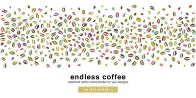 Coffee beans seamless border pattern within horizontal banner for marketing campaign, advertising, promotions. Vector banner template.