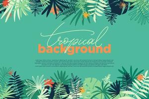 Vector tropical horizontal banner with copy space. Floral background with various palm leaves. Jungle summer backdrop.