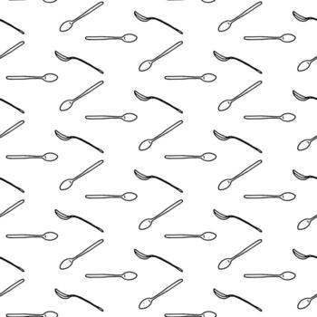 Vector seamless patten with hand drawn linear tea spoons. Simple monochrome background.