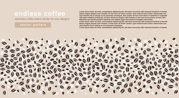 Coffee beans seamless border pattern within horizontal banner for marketing campaign, advertising, promotions. Vector banner template.