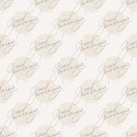 Vector seamless pattern with hand written good morning words and coffee beans filling the circles. Light beige color coffee theme background.