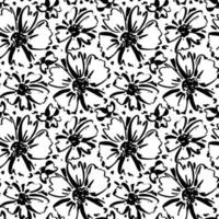 Vector seamless pattern of ink drawing wild plants, herbs and flowers, monochrome botanical illustration, floral elements, hand drawn repeatable background. Artistic backdrop.