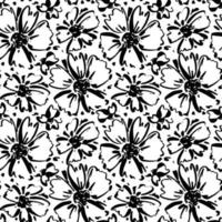 Vector seamless pattern of ink drawing wild plants, herbs and flowers, monochrome botanical illustration, floral elements, hand drawn repeatable background. Artistic backdrop.