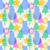 Christmas Background Seamless Pattern Design With Santa Claus, Tree, Snowman And Gifts in Template Hand Drawn Cartoon Flat Illustration vector