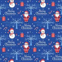 Christmas Background Seamless Pattern Design With Santa Claus, Tree, Snowman And Gifts in Template Hand Drawn Cartoon Flat Illustration vector