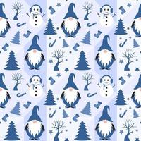 Christmas Background Seamless Pattern Design With Santa Claus, Tree, Snowman And Gifts in Template Hand Drawn Cartoon Flat Illustration vector