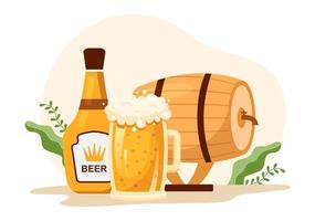 proceso de producción de cervecería con tanque de cerveza y botella llena de bebida alcohólica para fermentación en ilustración de plantillas dibujadas a mano de dibujos animados planos vector