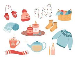 estilo hygge. acogedora colección de elementos de invierno. conjunto de pegatinas vector