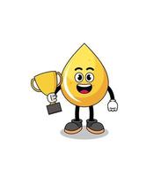 Cartoon mascot of honey drop holding a trophy vector