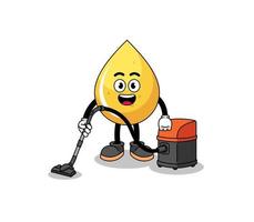 Character mascot of honey drop holding vacuum cleaner vector
