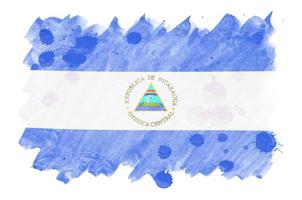 Nicaragua flag is depicted in liquid watercolor style isolated on white background photo