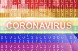 LGBT community flag and futuristic digital abstract composition with Coronavirus inscription. Covid-19 outbreak concept photo