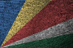 Seychelles flag is depicted on the screen with the program code. The concept of modern technology and site development photo