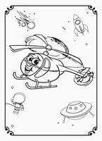 Cute Funny And Happy Airplane With Space And Galaxy Coloring Page For Kids vector