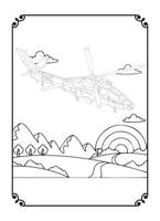 Airplane And City Coloring Page For Adult vector