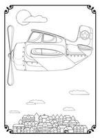 Airplane And City Coloring Page For Adult vector