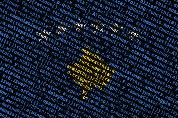 Kosovo flag is depicted on the screen with the program code. The concept of modern technology and site development