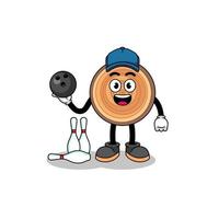Mascot of wood grain as a bowling player vector