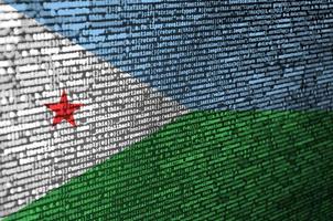 Djibouti flag is depicted on the screen with the program code. The concept of modern technology and site development photo