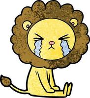 Retro grunge texture cartoon lion crying vector