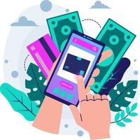 Hand Holding Smartphone for Select Goods and Make Payment Flat Illustration vector