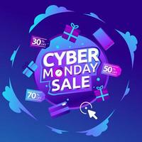 Cyber Monday Sale Global Event Round Style Design Purple Blue vector