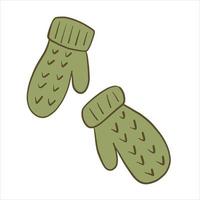 Vector illustration in doodle style. Knitted warm winter mittens with patterns.