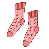 Vector illustration in color isolated on white. Knitted socks with patterns.