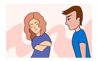 Vector illustration of psychological situation. Man and woman conflict. Vector illustration. Relationships and disagreements in a couple and family.