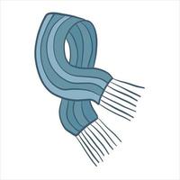 Color vector illustration. Warm knitted winter scarf with stripes and fringes.
