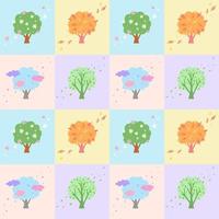 Seamless vector pattern for children in pastel colors. Change of seasons four trees at different times of the year.