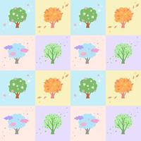 Seamless vector pattern for children in pastel colors. Change of seasons four trees at different times of the year.