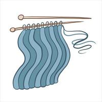 Vector color illustration of a sample of a knitted pattern on knitting needles. Knitting hobby handmade