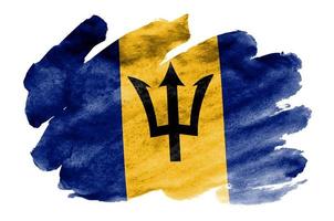 Barbados flag is depicted in liquid watercolor style isolated on white background photo